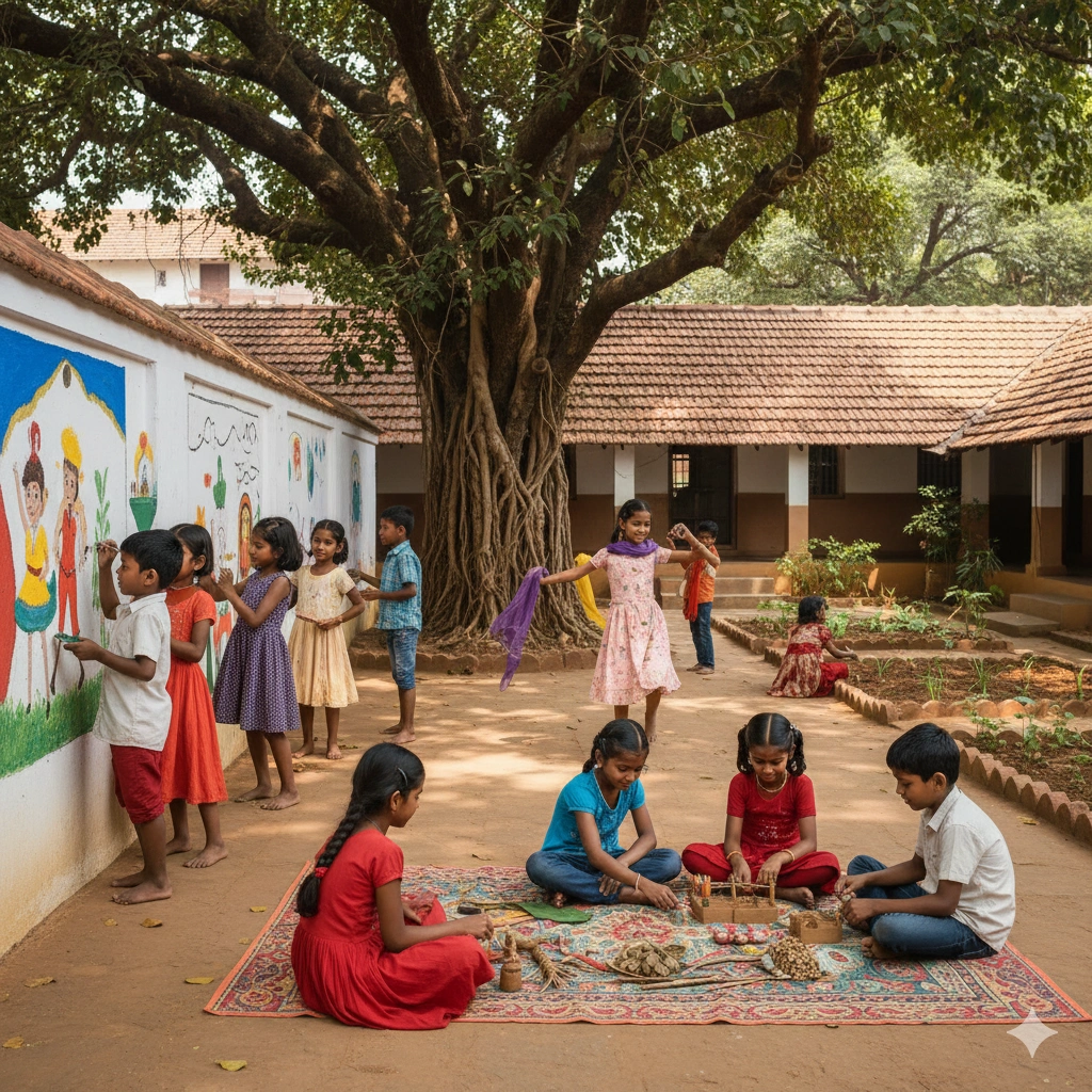 Children engaged in creative play and holistic learning activities