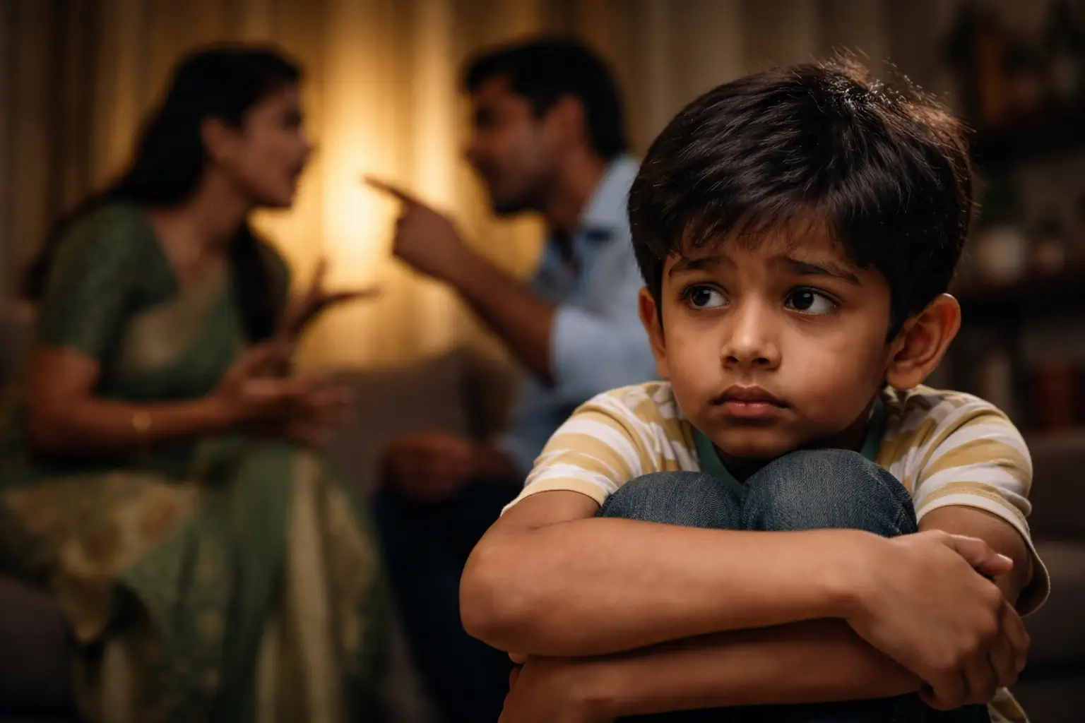 Child looking worried and anxious — emotional insecurity from adult dishonesty