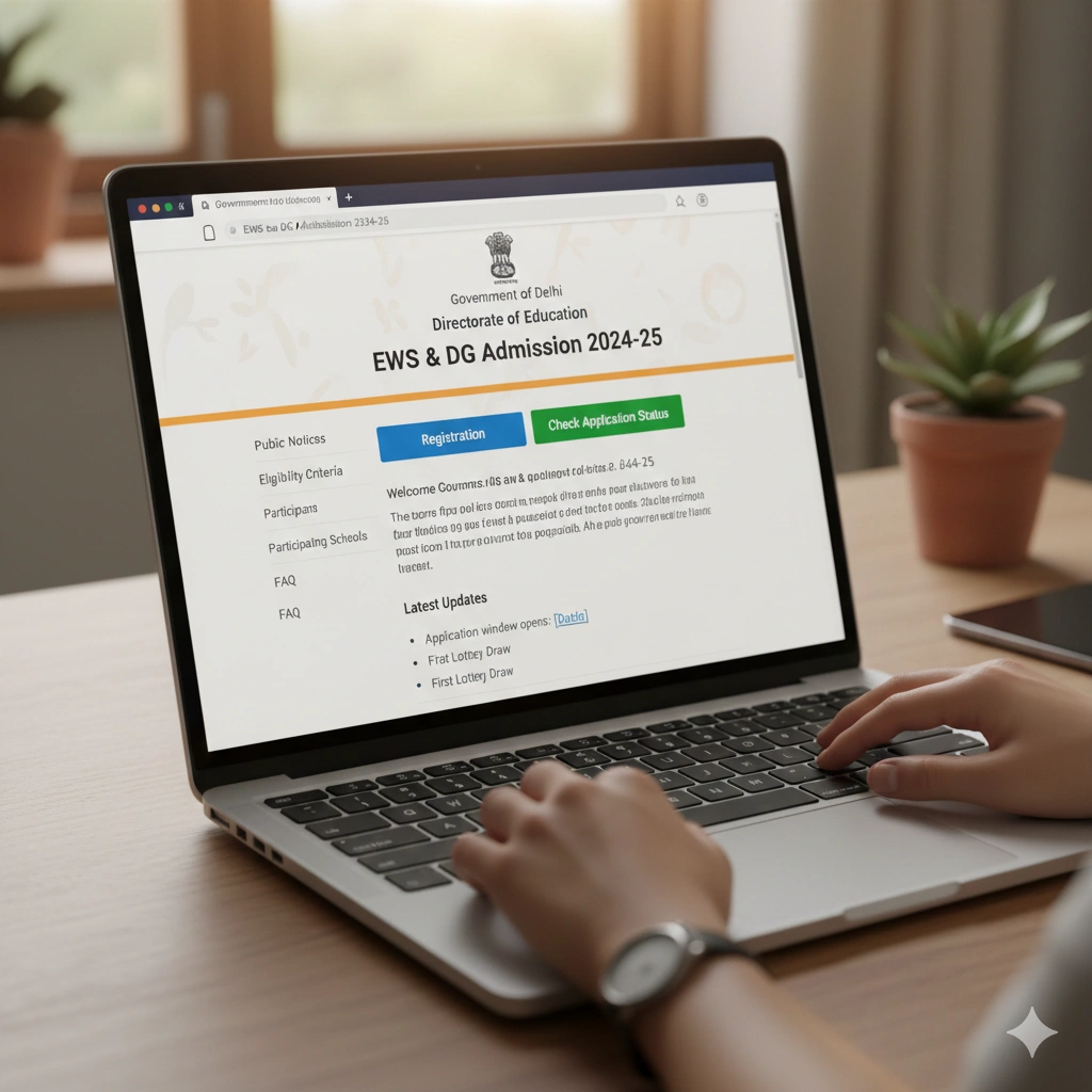 Official Delhi Government EWS and DG admission portal interface