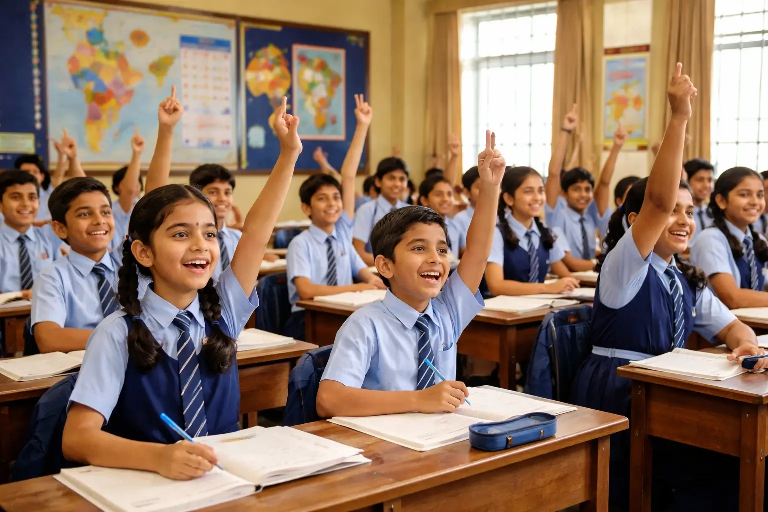 Child enthusiastically answering in class