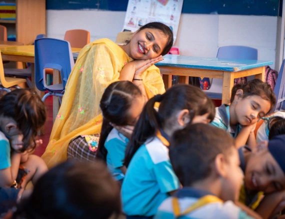 Parent teaching child counting with fruits