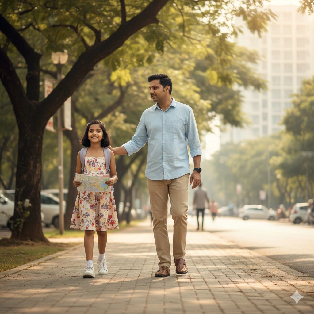 Parent and child walking together symbolizing balanced guidance and independence