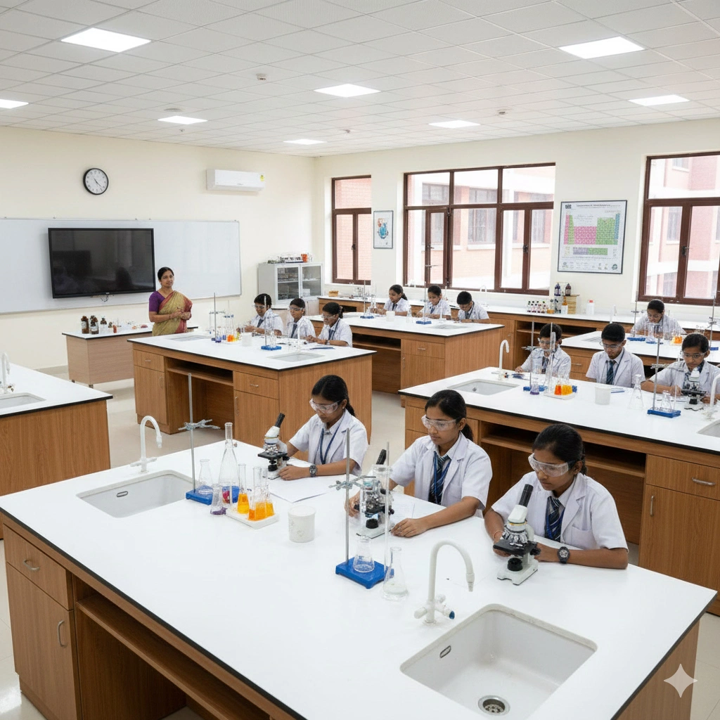 Science laboratory at Navyug School with modern equipment