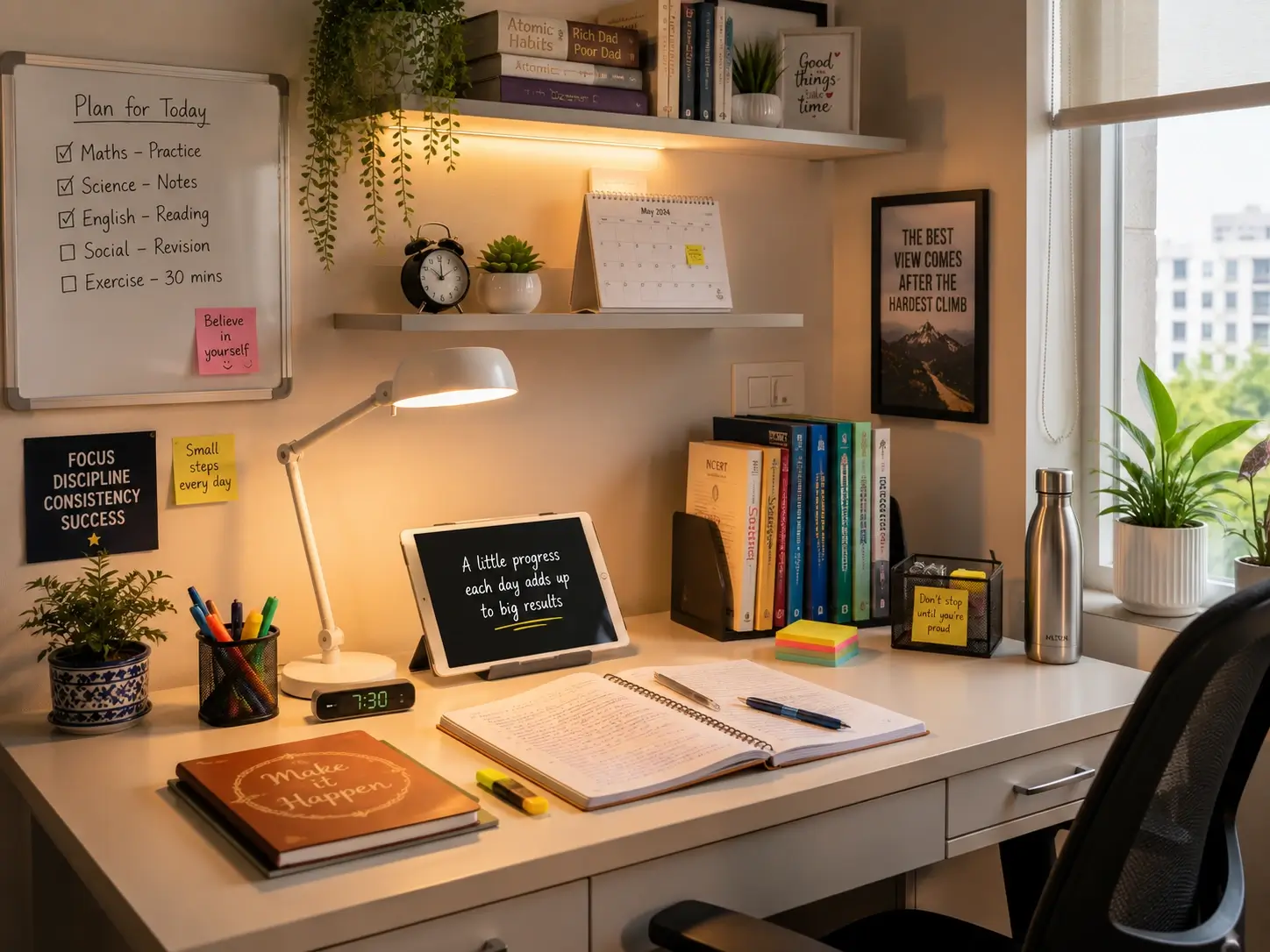 A neat and organized study desk
