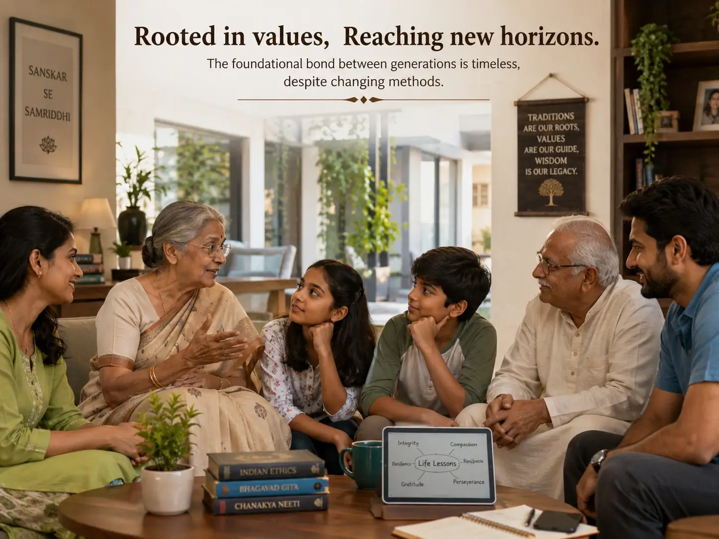 Traditional family dynamic passing down wisdom
