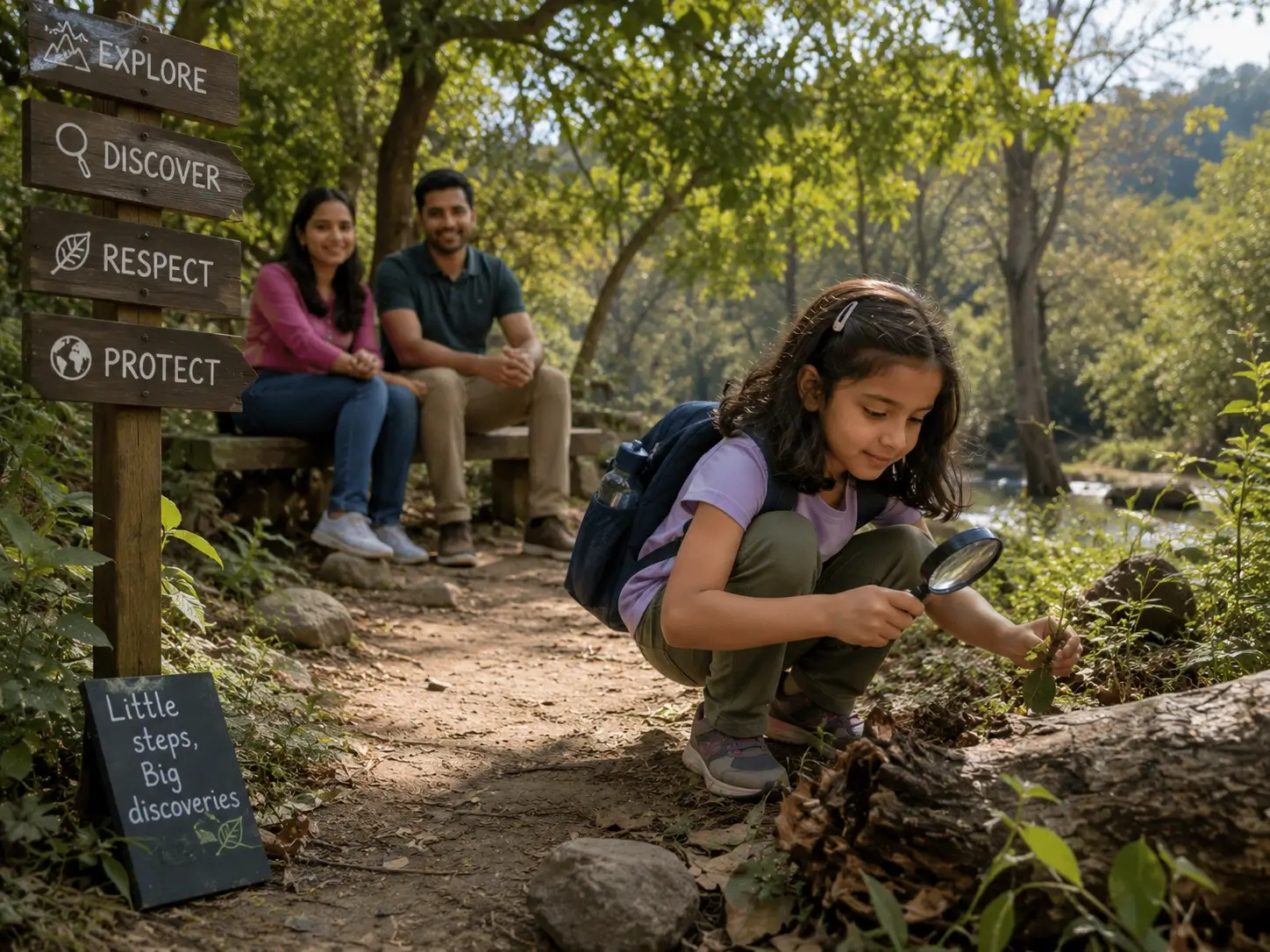 Child exploring nature independently, showing balanced parenting