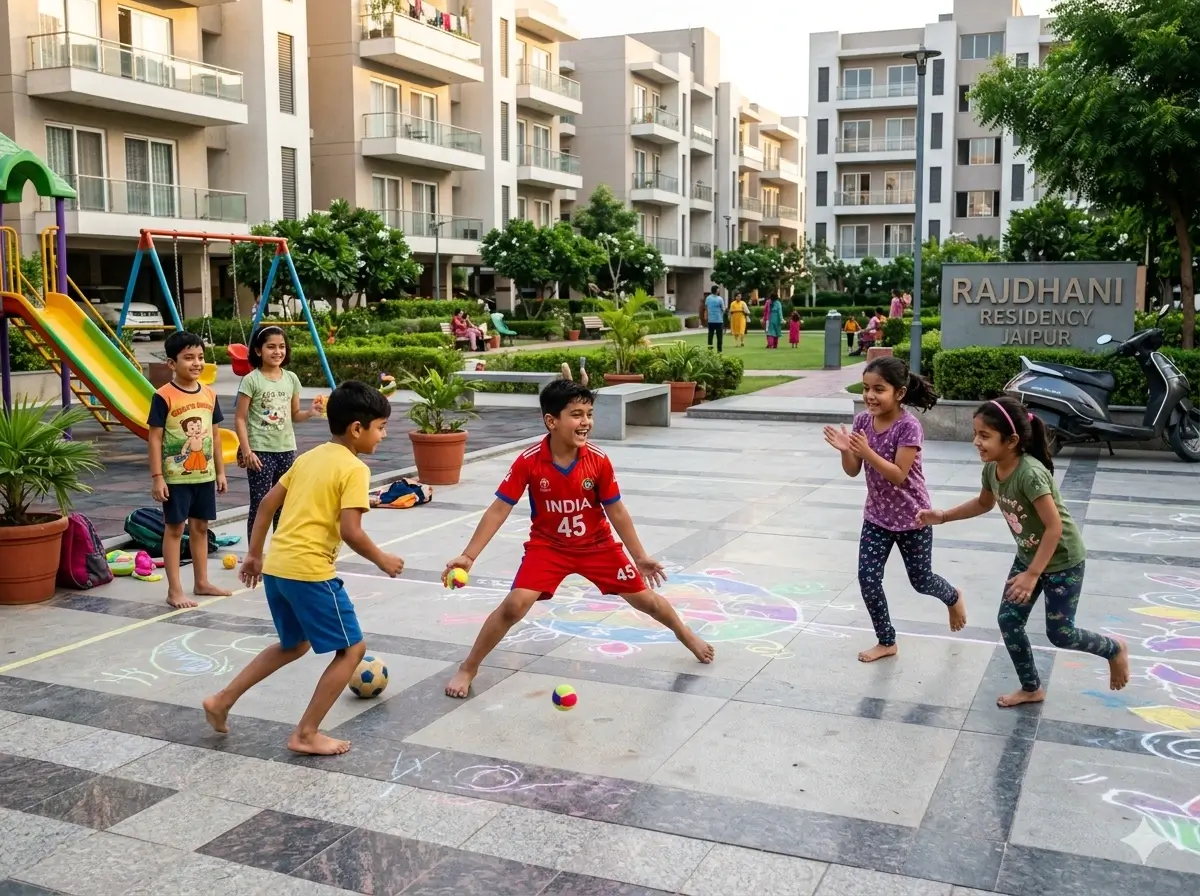 Children playing energetically outdoors