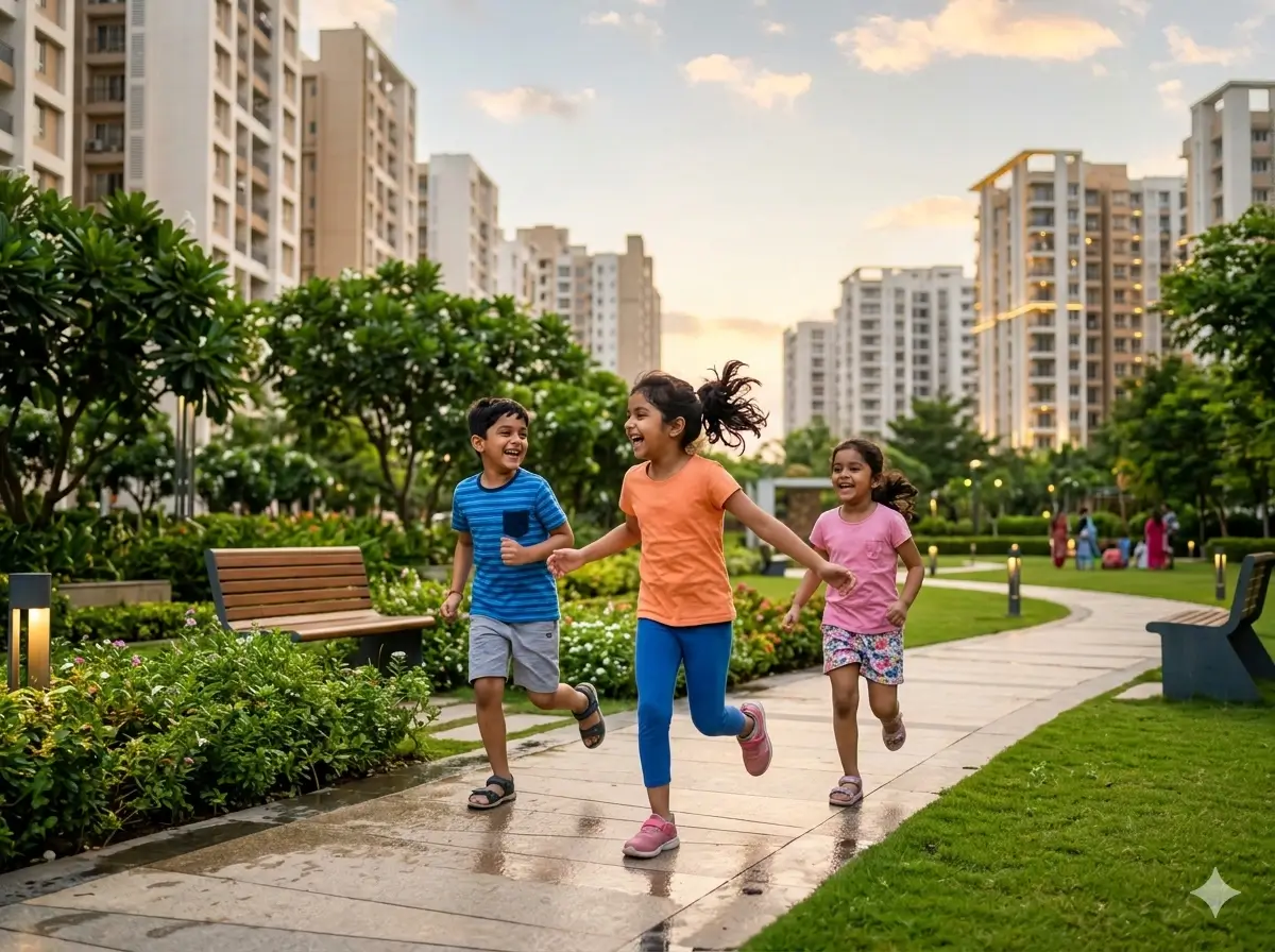 Children running and laughing outdoors reducing stress