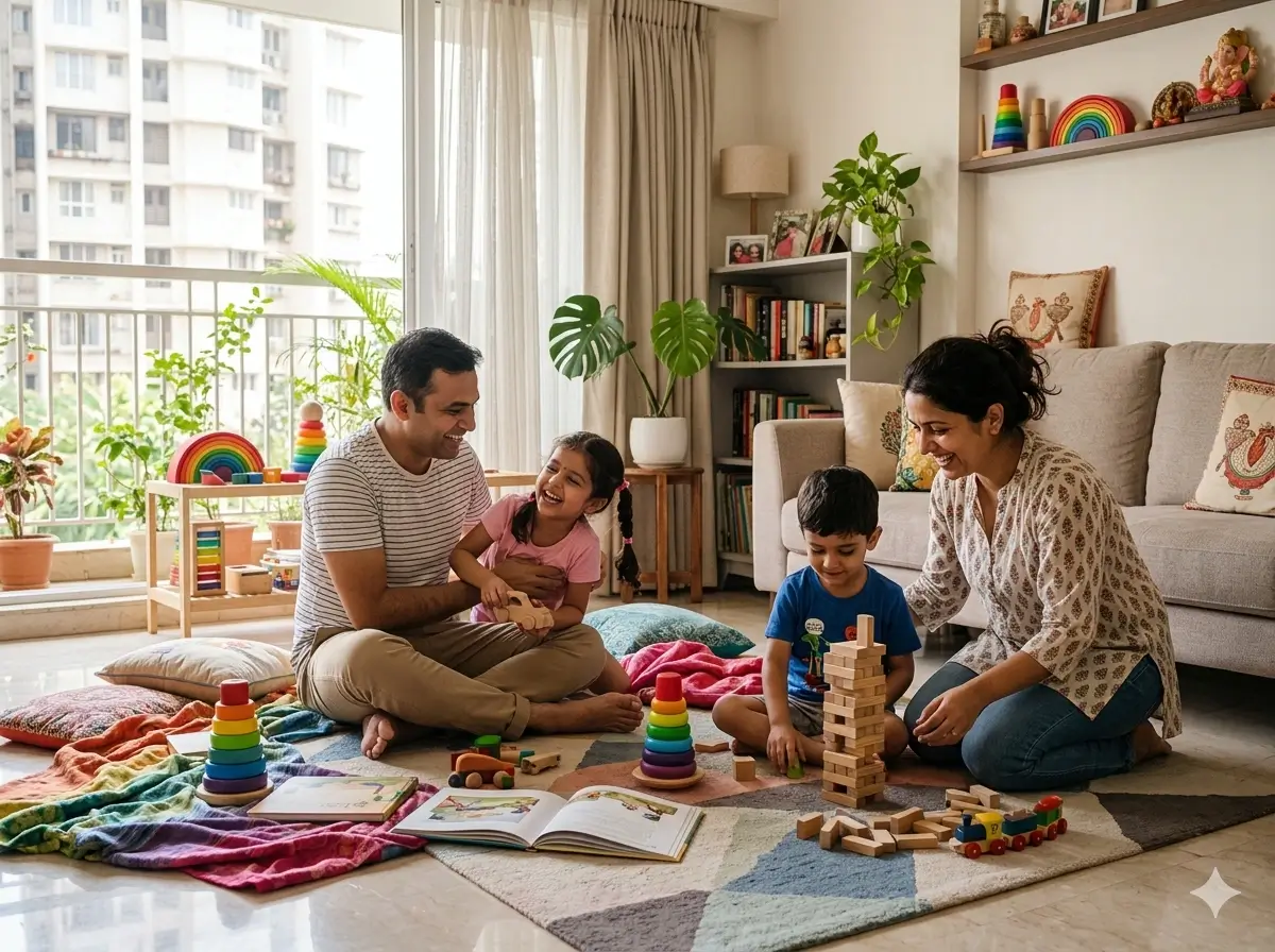 Parents engaging in free play with their children