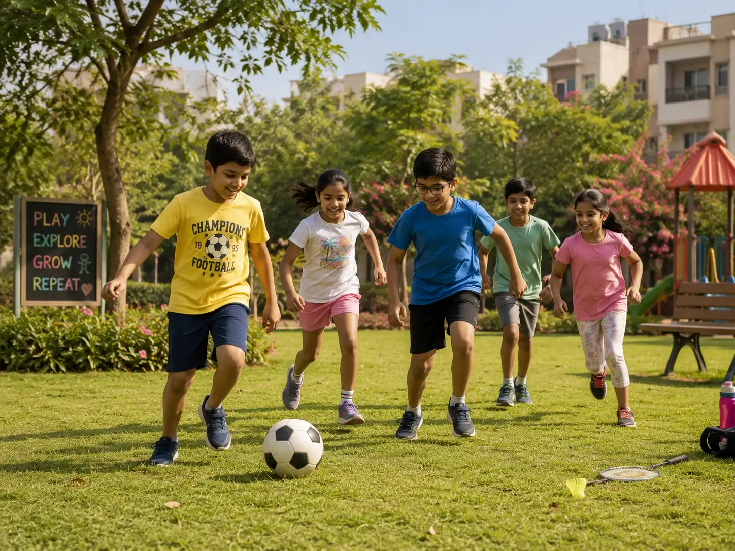 Children playing outdoors away from digital devices