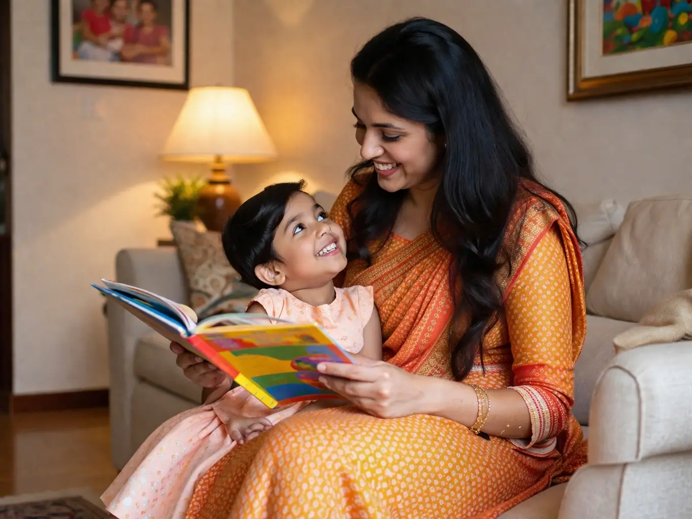 Parent and child reading a book together without digital distractions