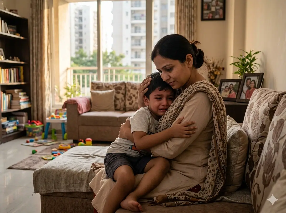 Parent comforting a crying child with empathy