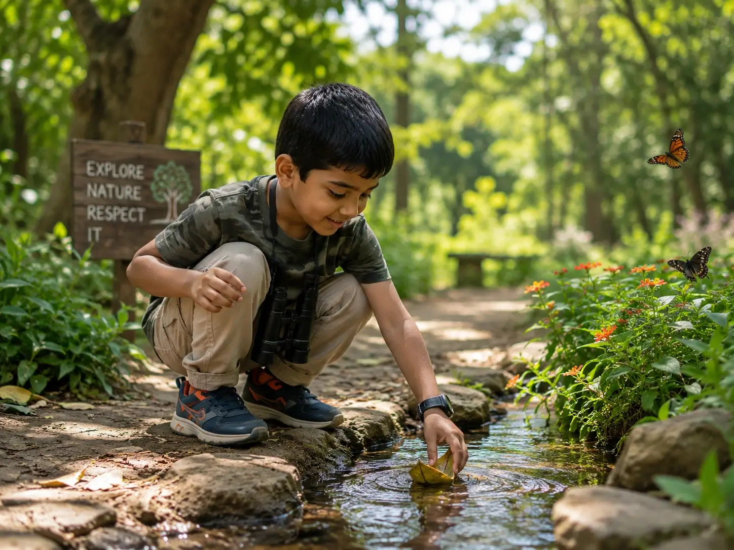 Child exploring and playing in nature