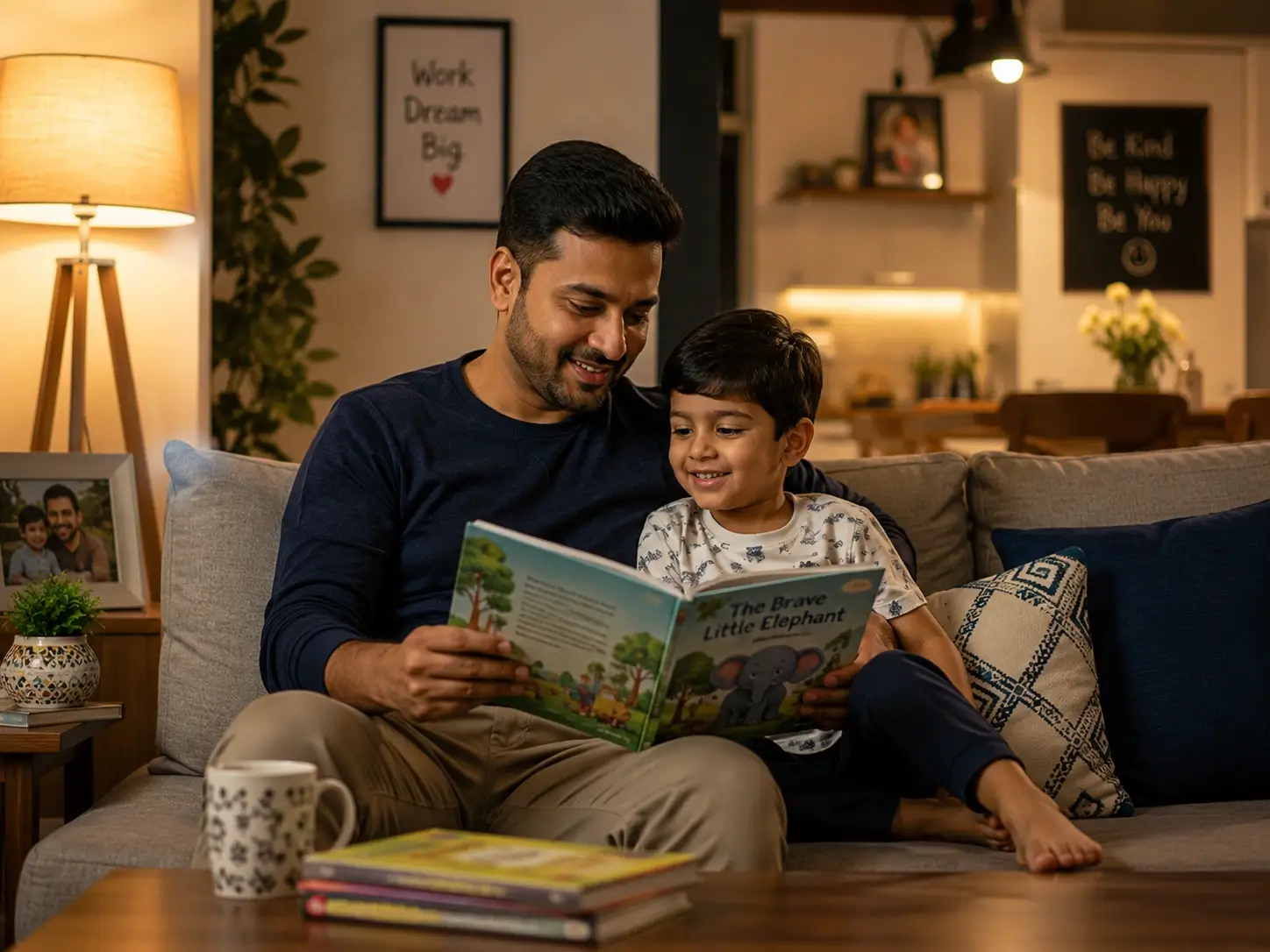 Father reading a book to his child