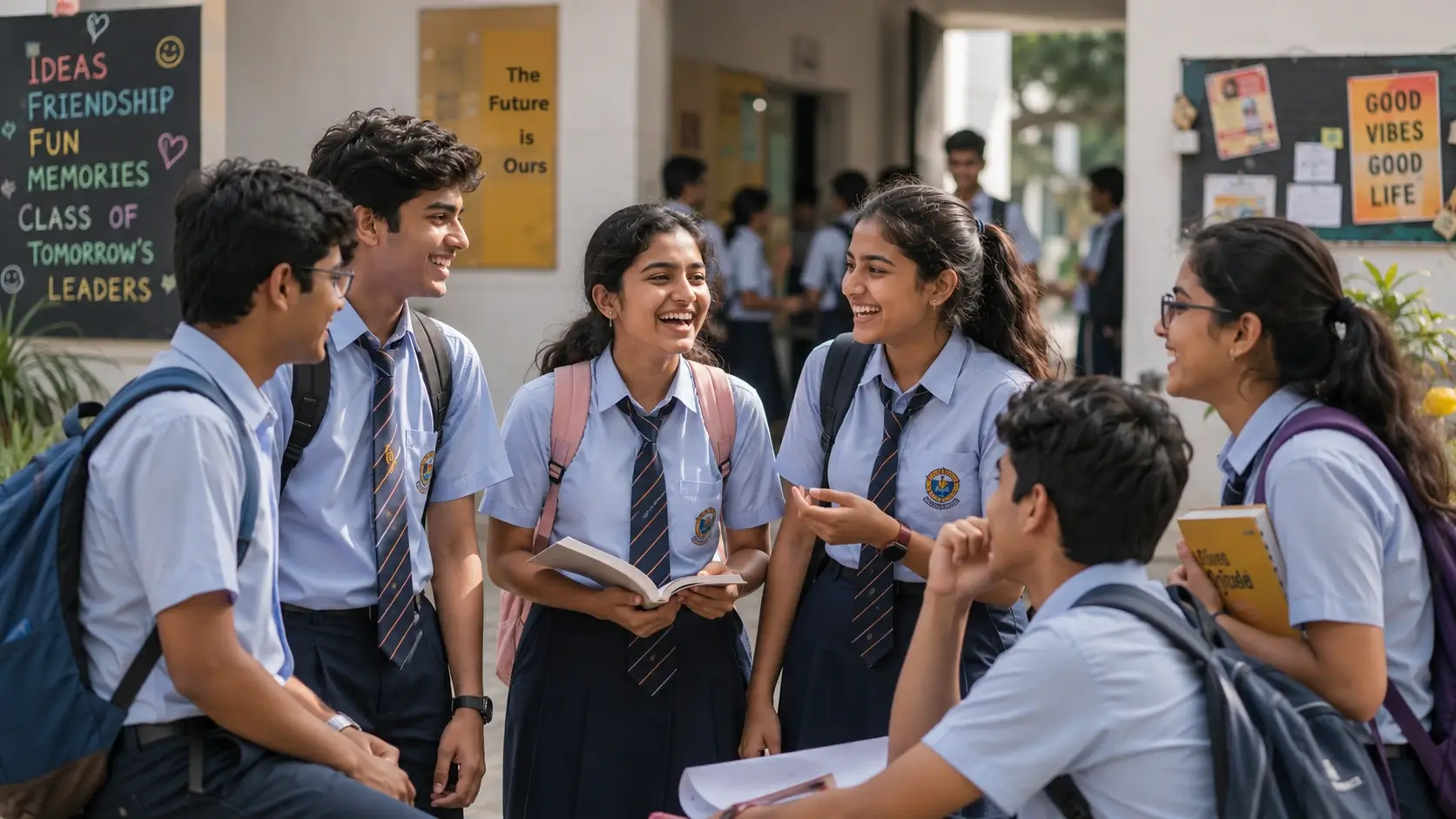 Group of students talking and socializing