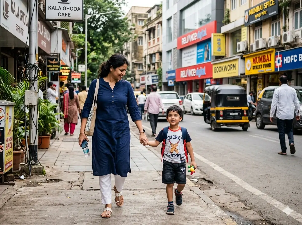 Parent walking alongside their child holding hands