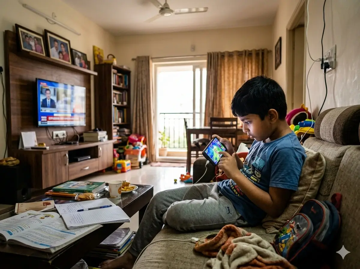 Child excessively using a smartphone