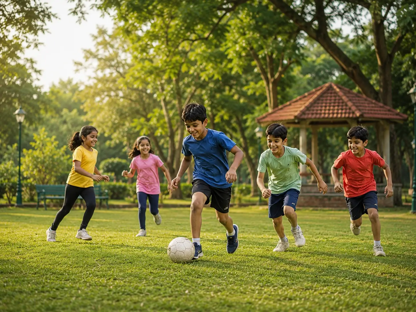 Children playing outdoors and disconnecting from screens