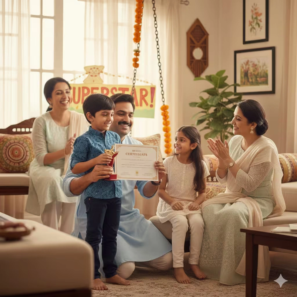 Indian parent celebrating child's achievements