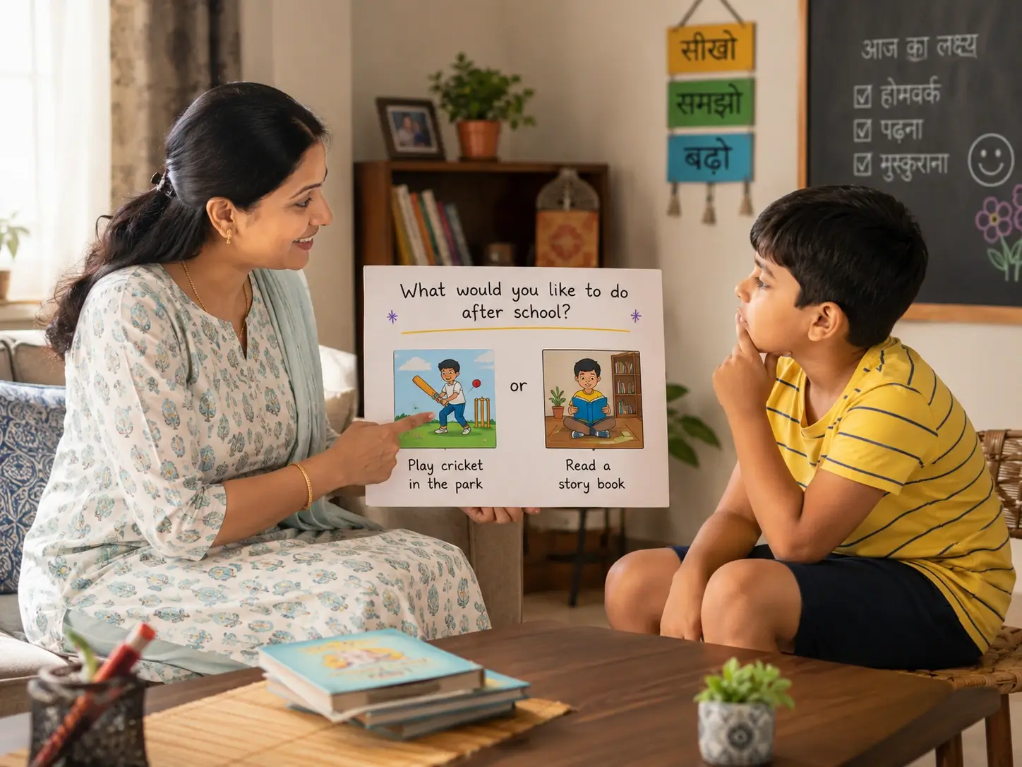 Parent offering choices to child