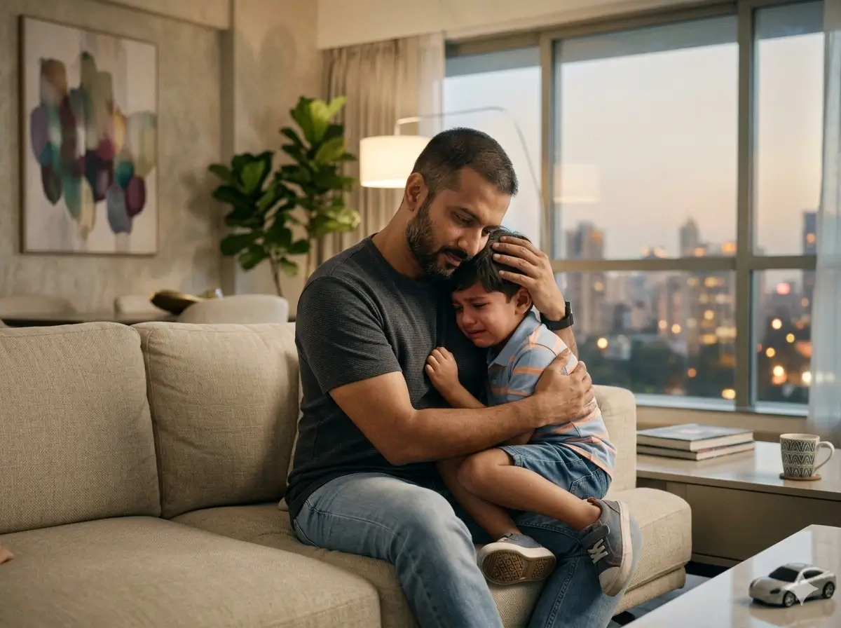 Parent comforting a sad child