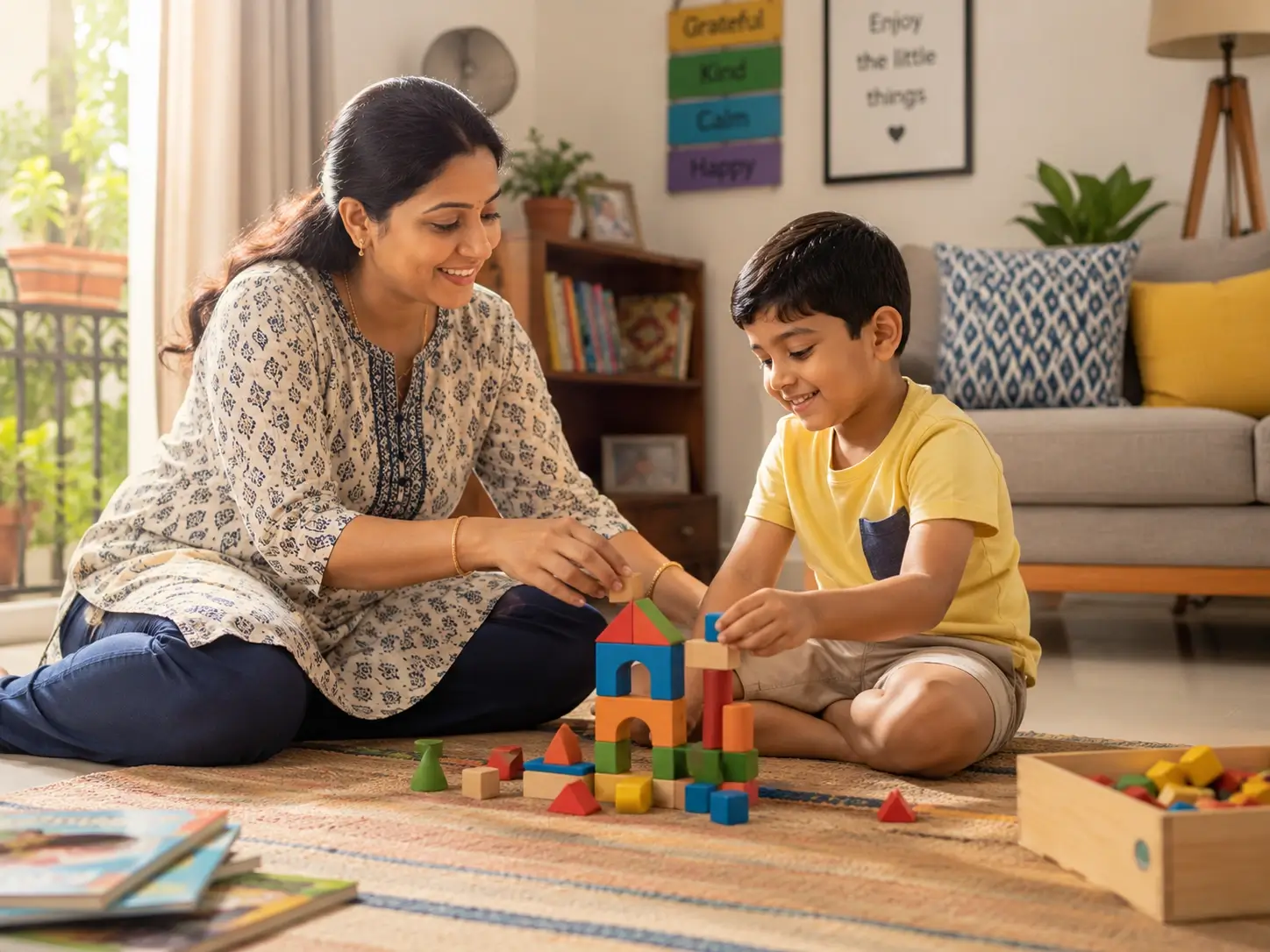 Calm parent playing with child