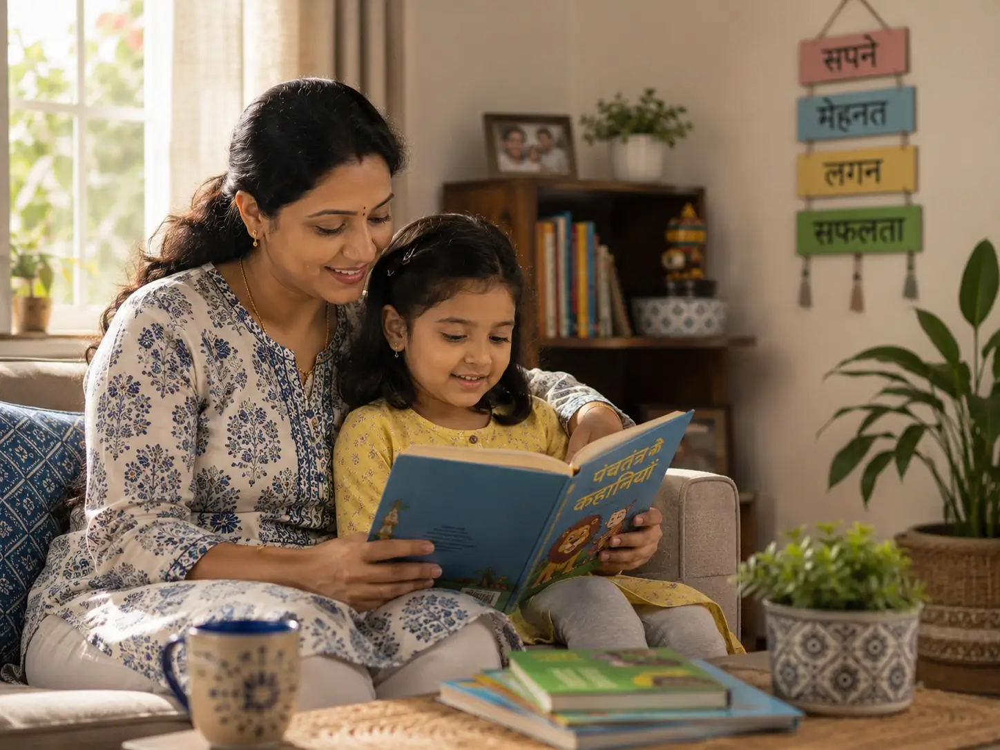 Parent and child reading together