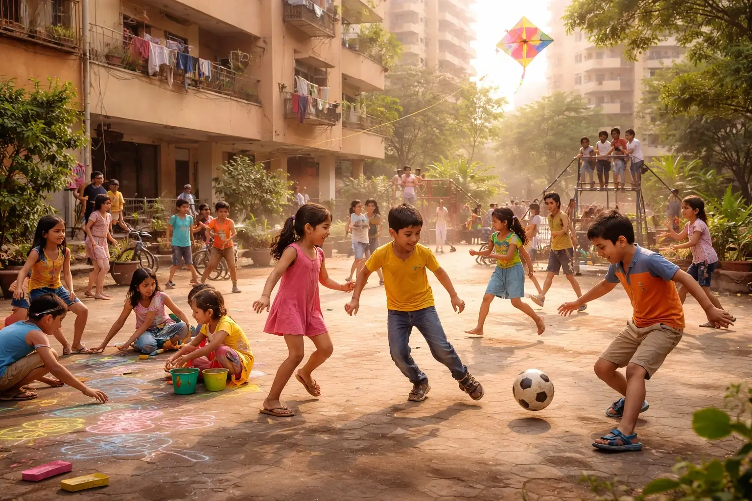 Children engaged in unstructured free play during summer