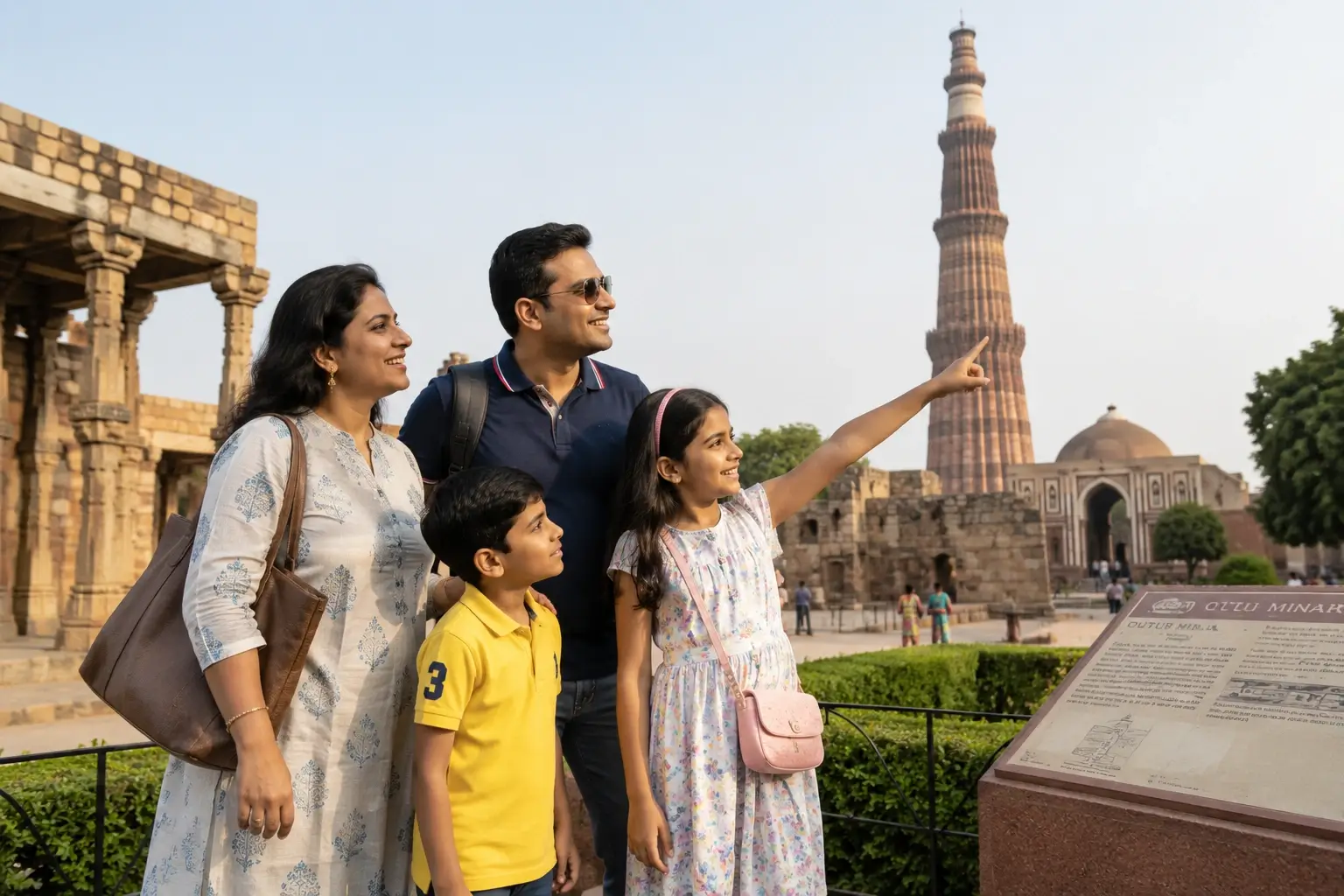 Family exploring historical monuments together