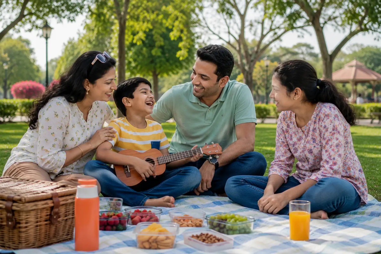 Child relaxing and enjoying time with family outdoors