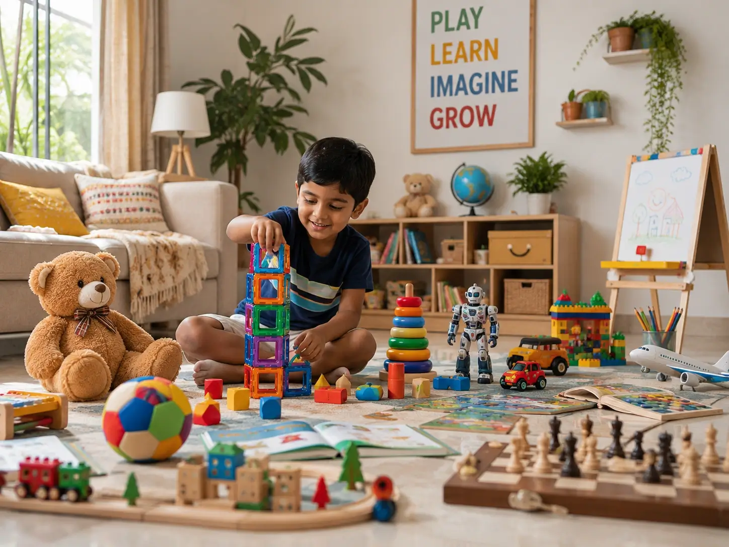 A variety of toys mixed together showing a balanced playtime