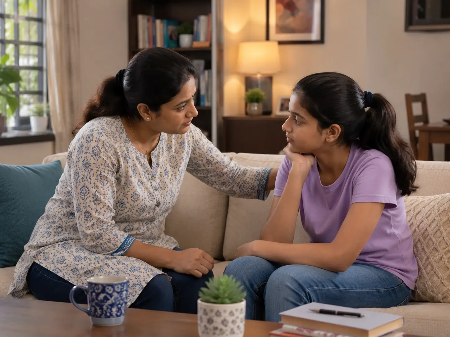 Parent and child having an empathetic conversation