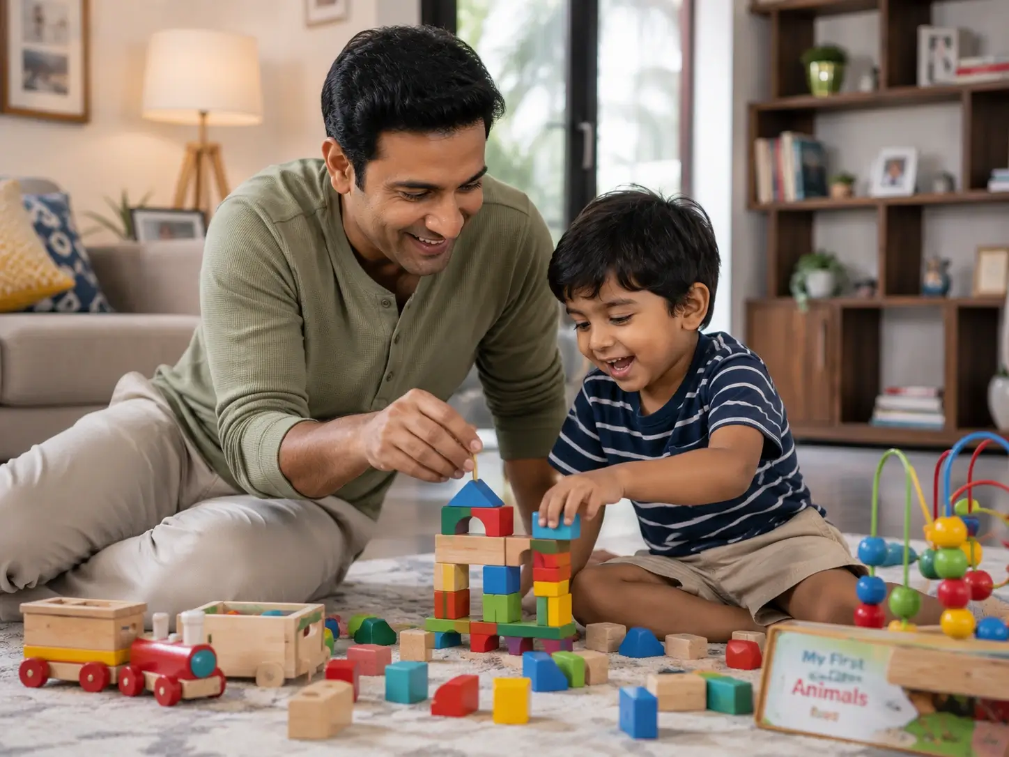 Father actively playing and caring for his child