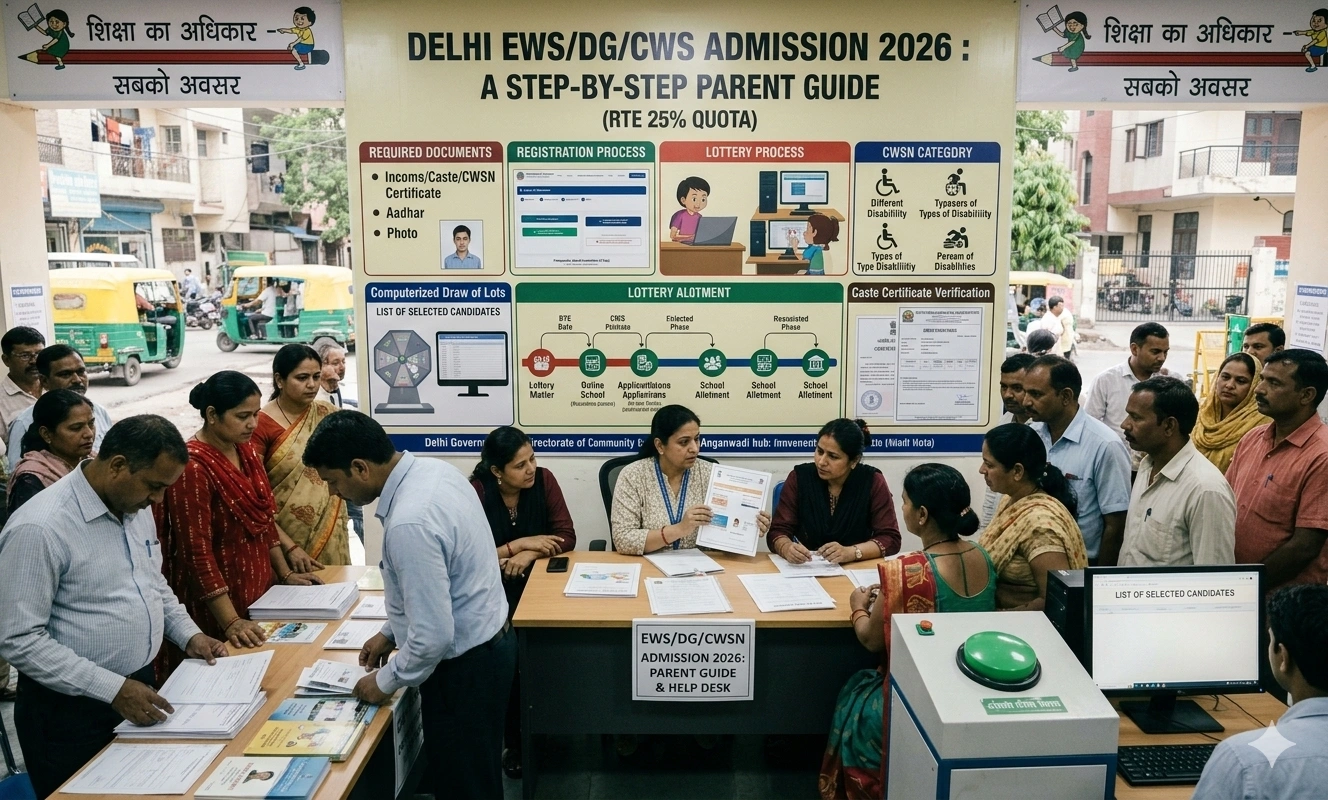 Delhi DG admission 2026 parent guide RTE 25% quota documents lottery process