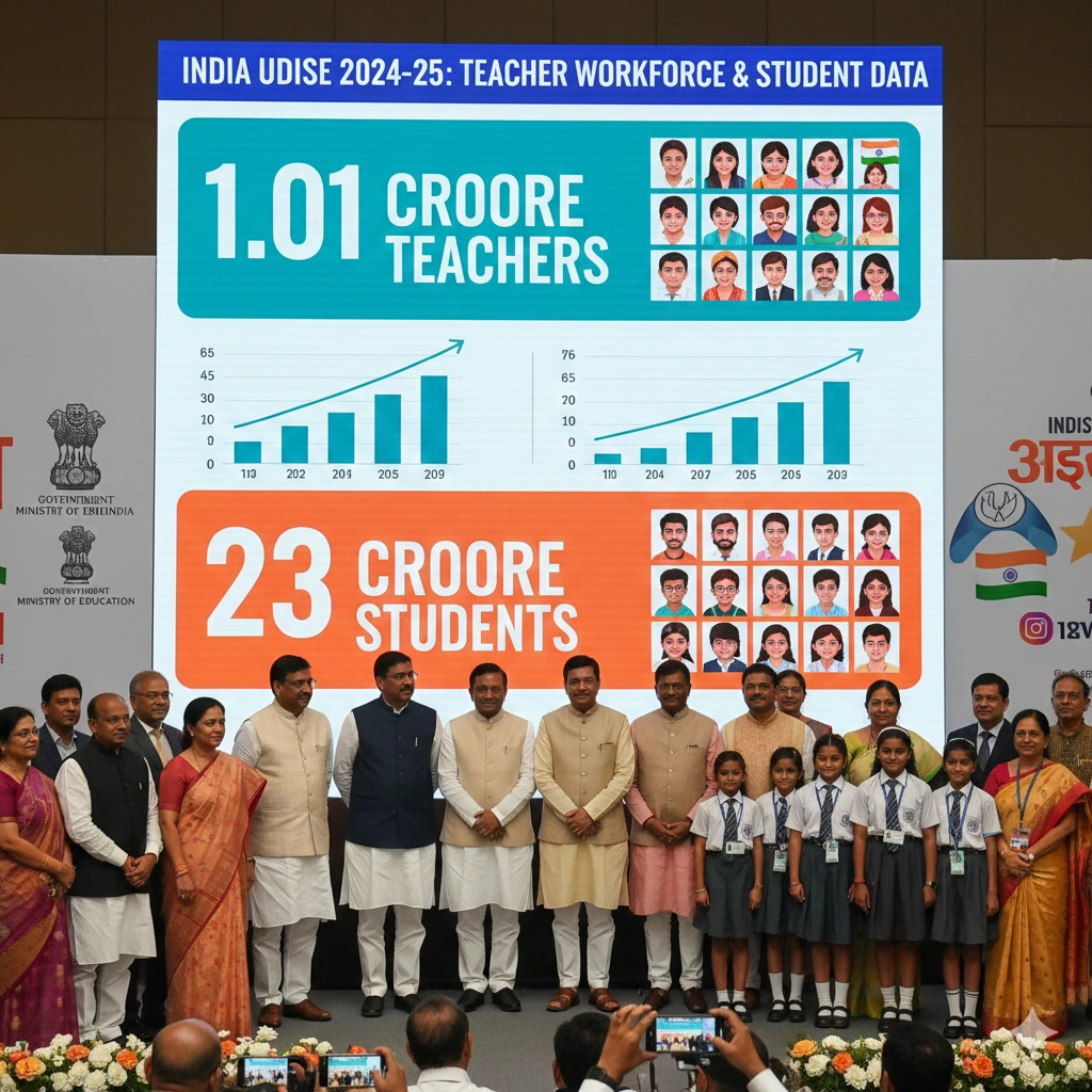 India UDISE 2024-25 teacher workforce data — 1.01 crore teachers, 23 crore students