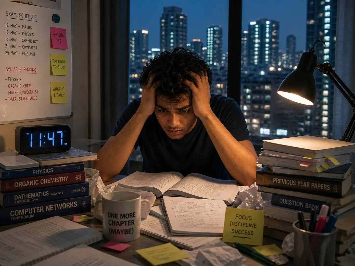 Student feeling overwhelmed by exam stress
