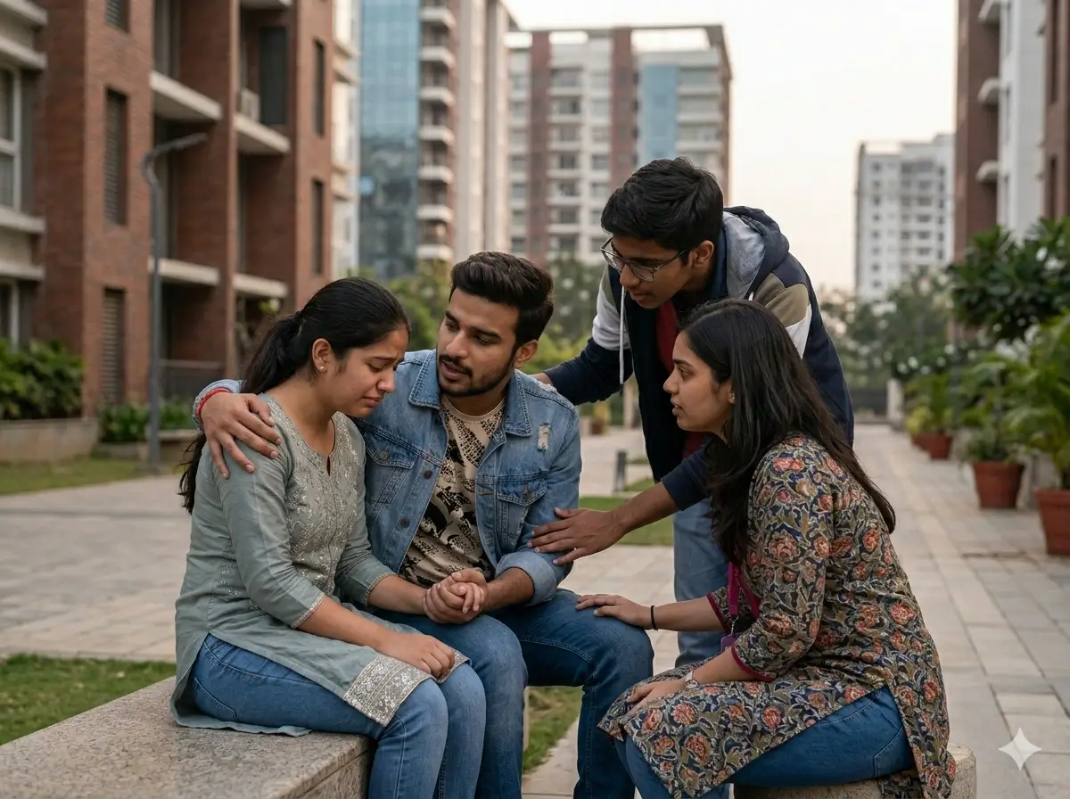 Friends comforting and encouraging each other