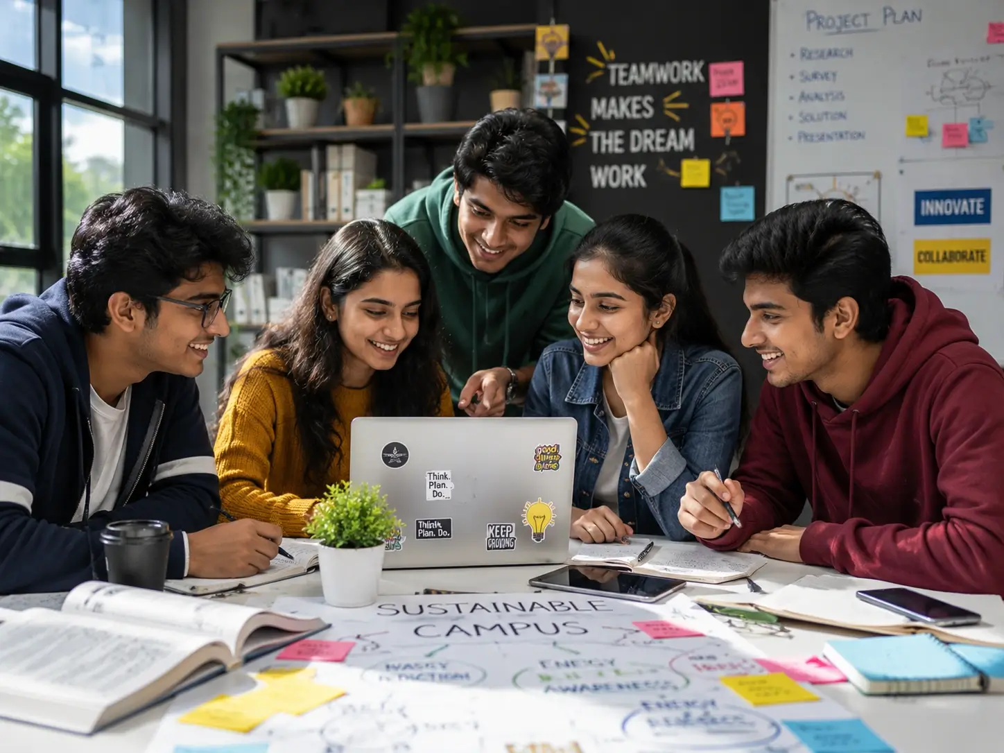 Group of students collaborating on a project