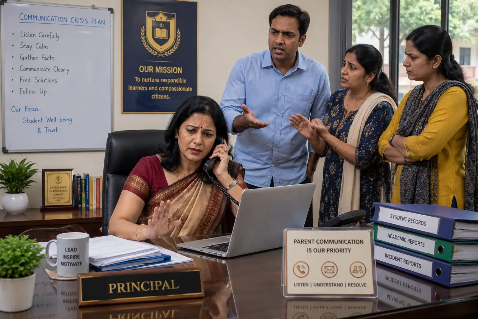Principal handling a parent communication crisis