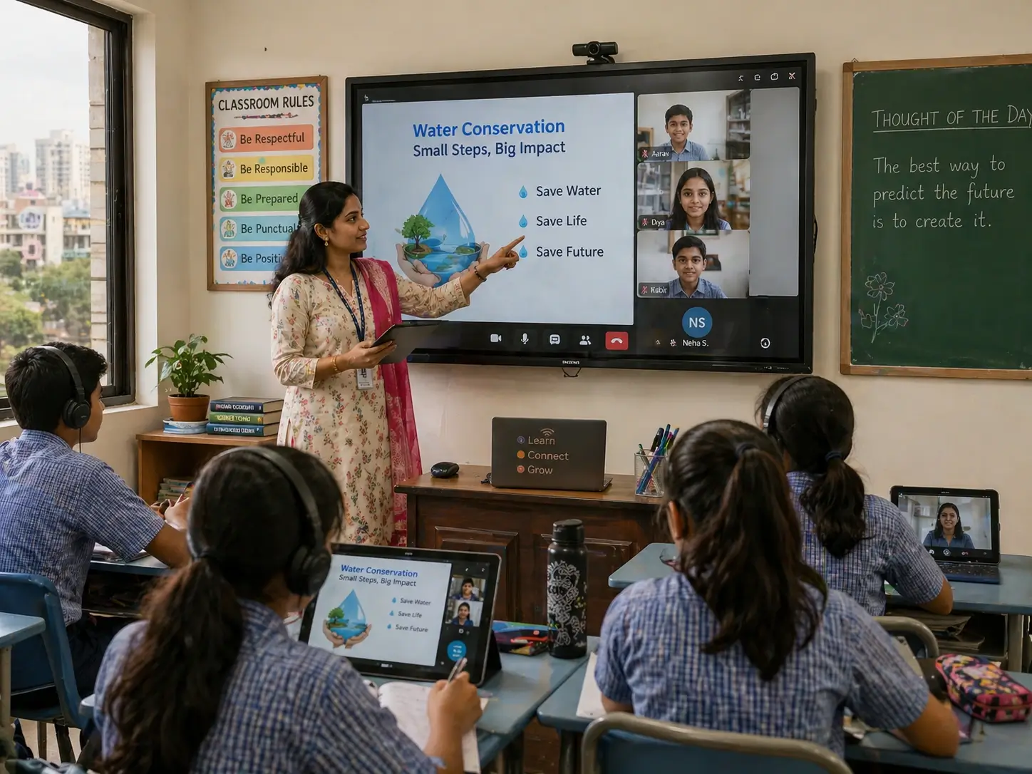Teacher using technology for a blended learning experience