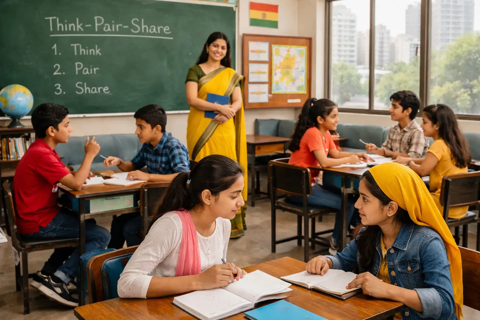 Group of students doing Think-Pair-Share activity