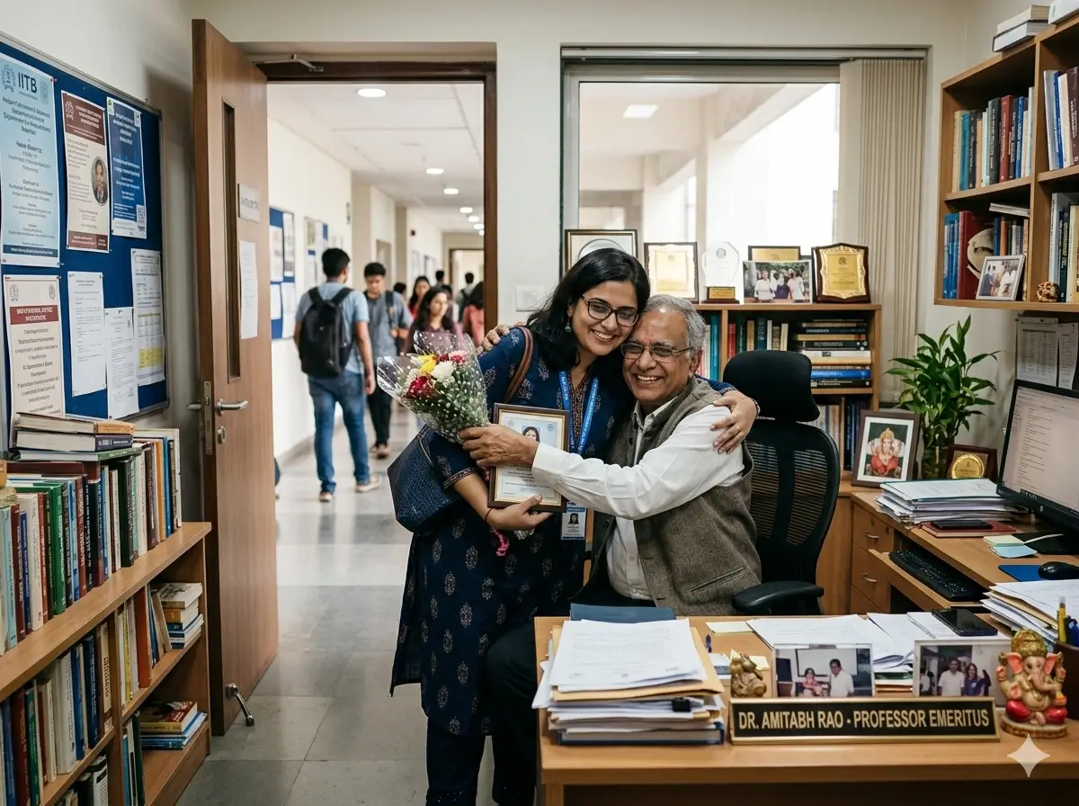 Alumni student returning to thank their lifelong mentor