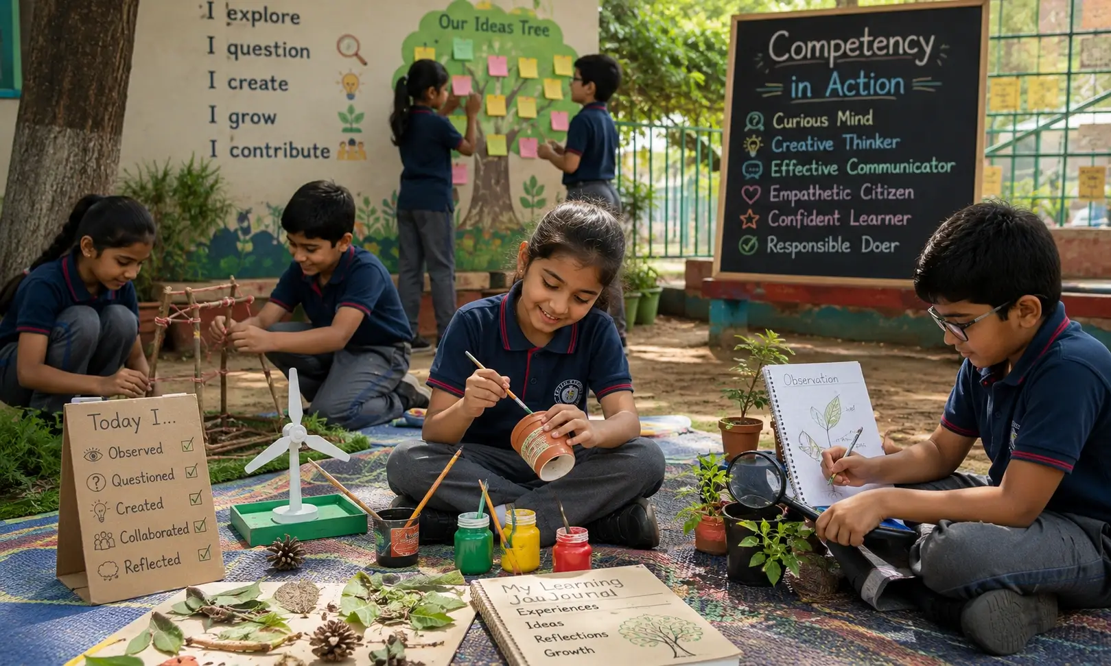 Child learning outside creatively