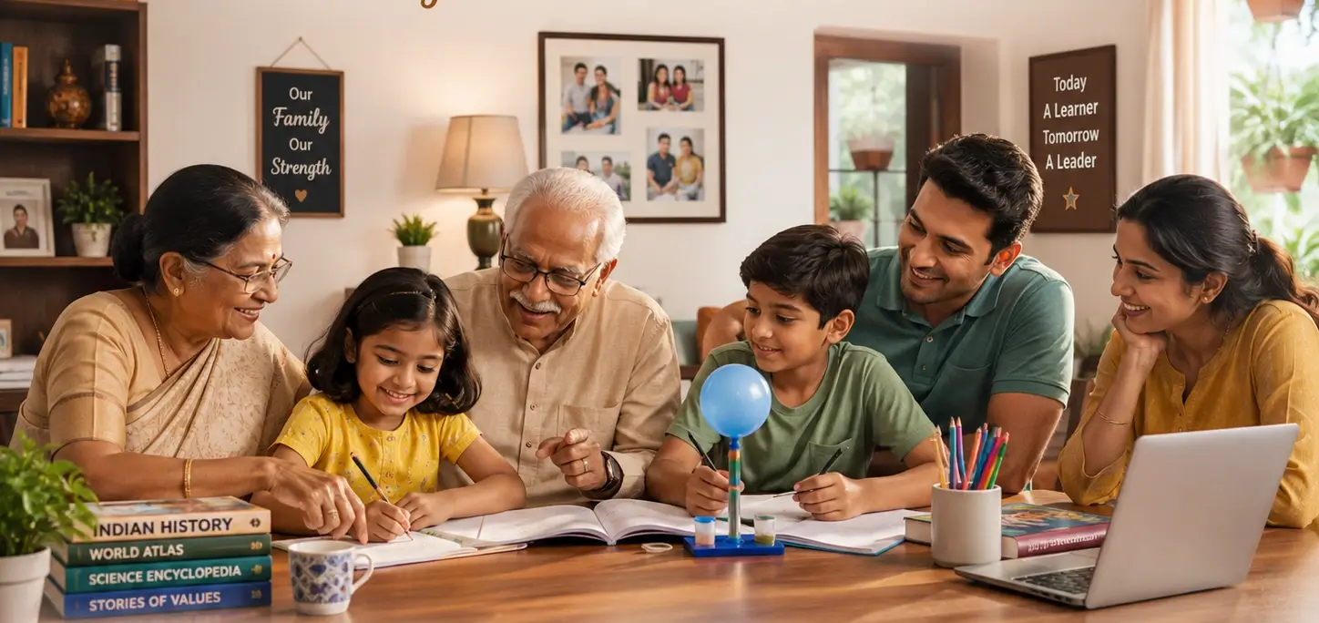 Family learning together at home