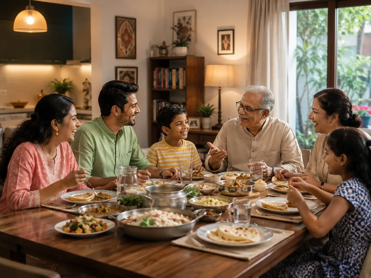Family sharing a meal and conversation