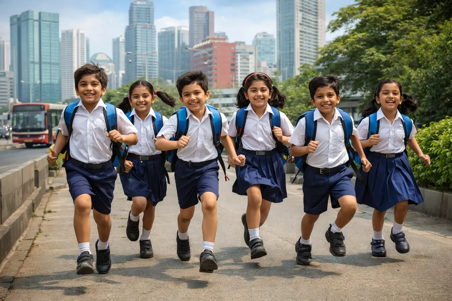 School children running outdoors