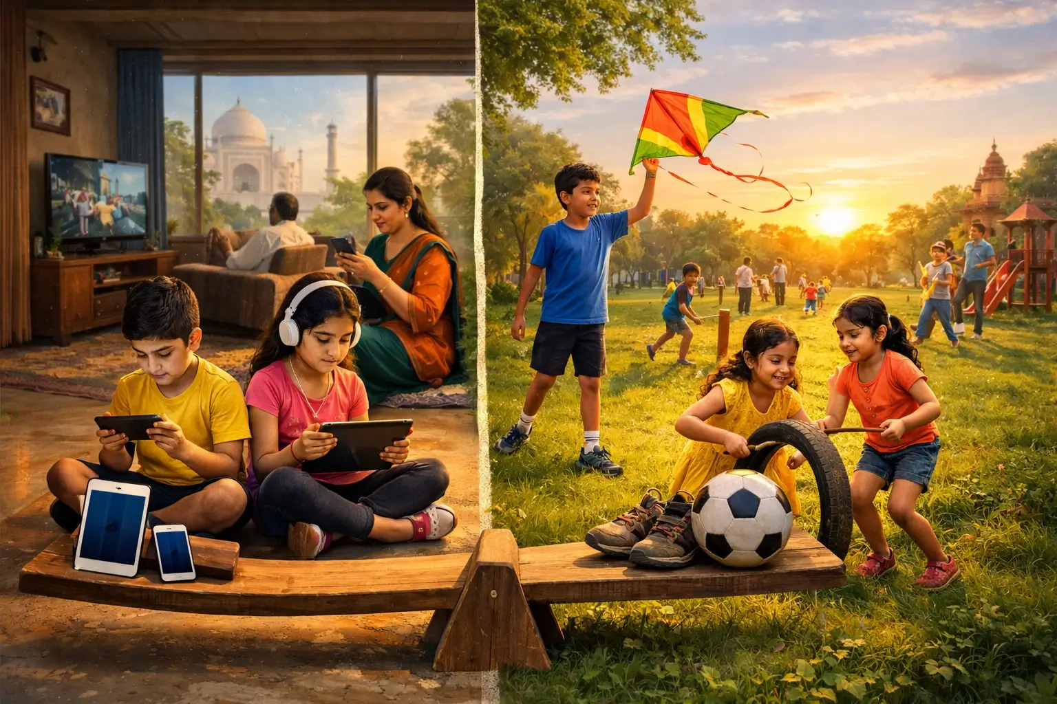 Balancing digital screen time with outdoor play