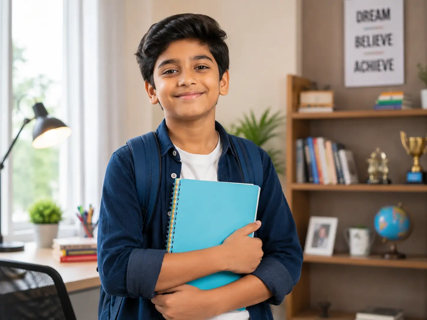 Confident child holding a notebook