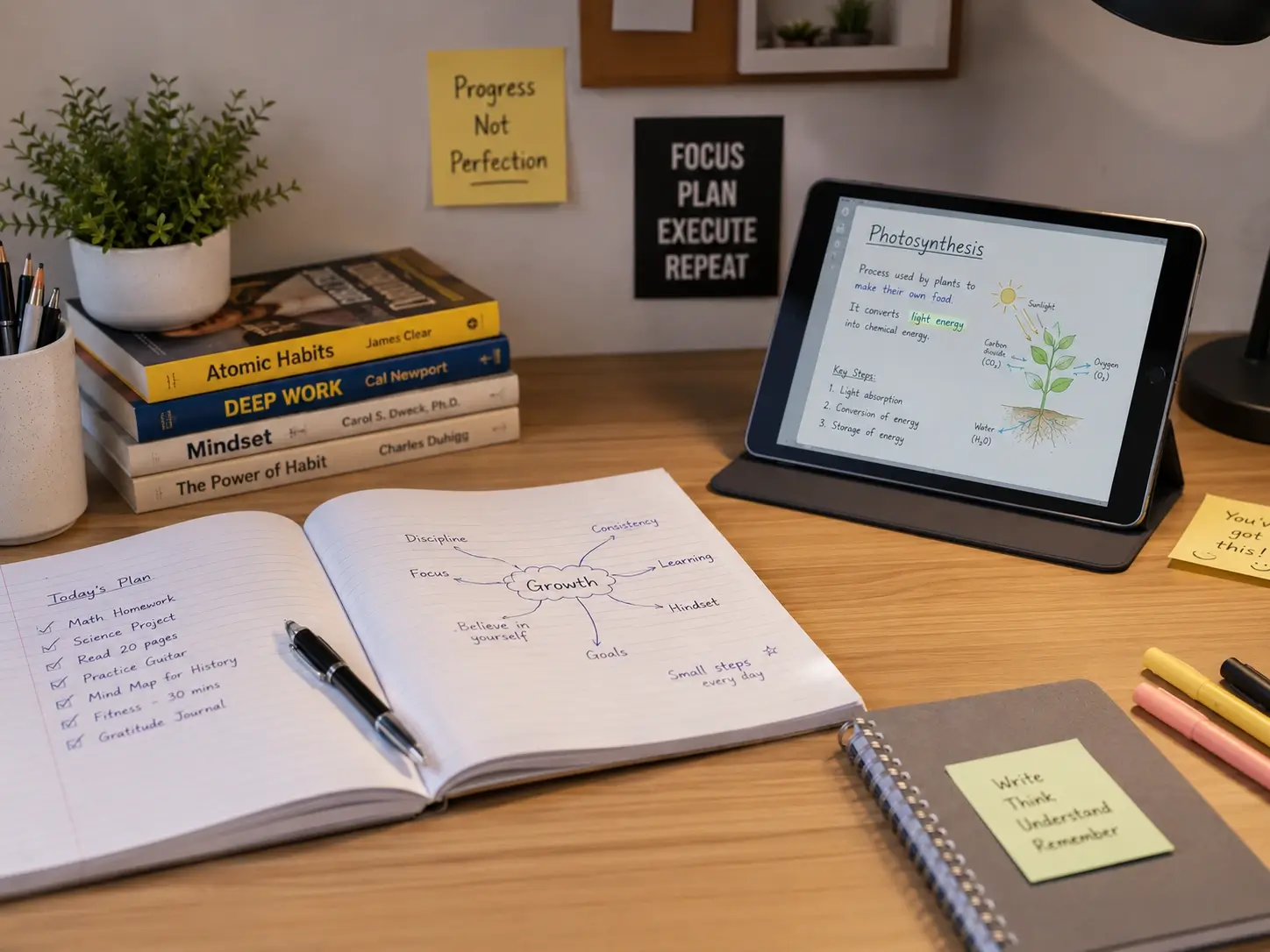 Notebook and a digital tablet coexisting on a desk
