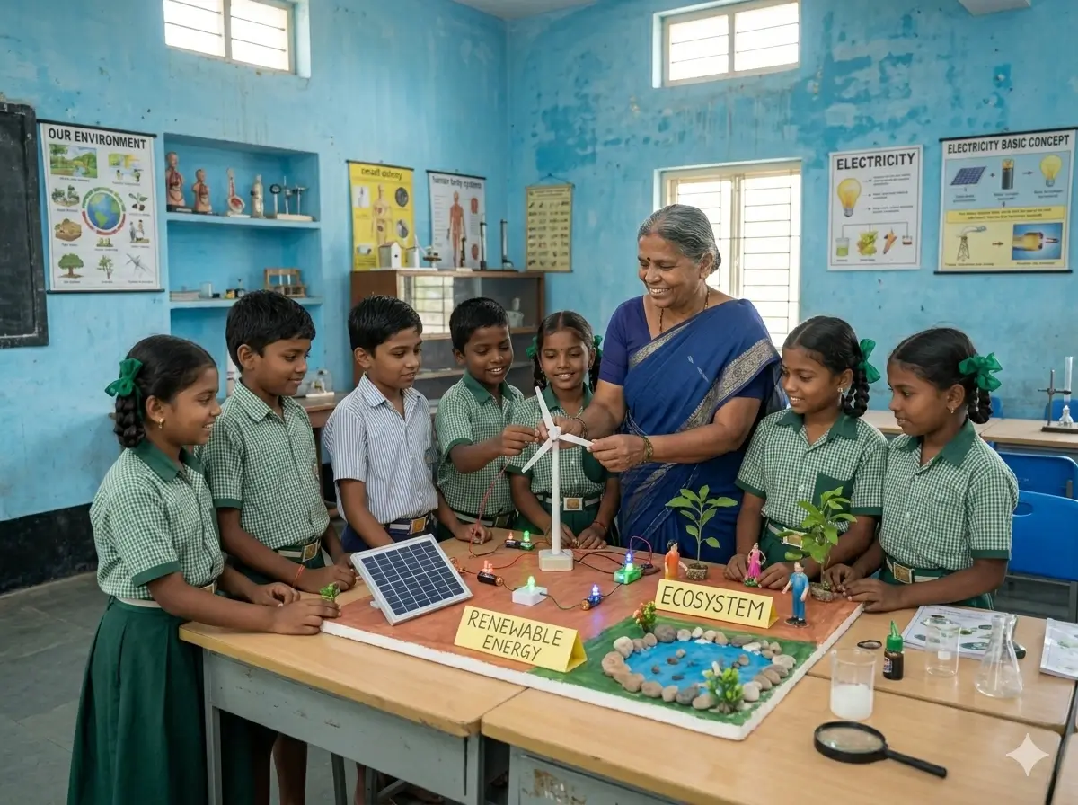 Teacher using activity-based learning in a science class